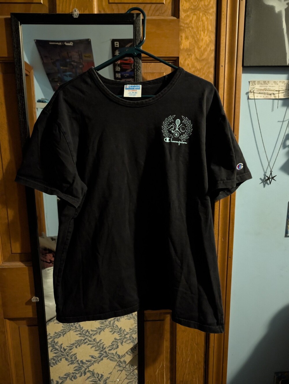 Champion Black Tee with Mint Chest Logo